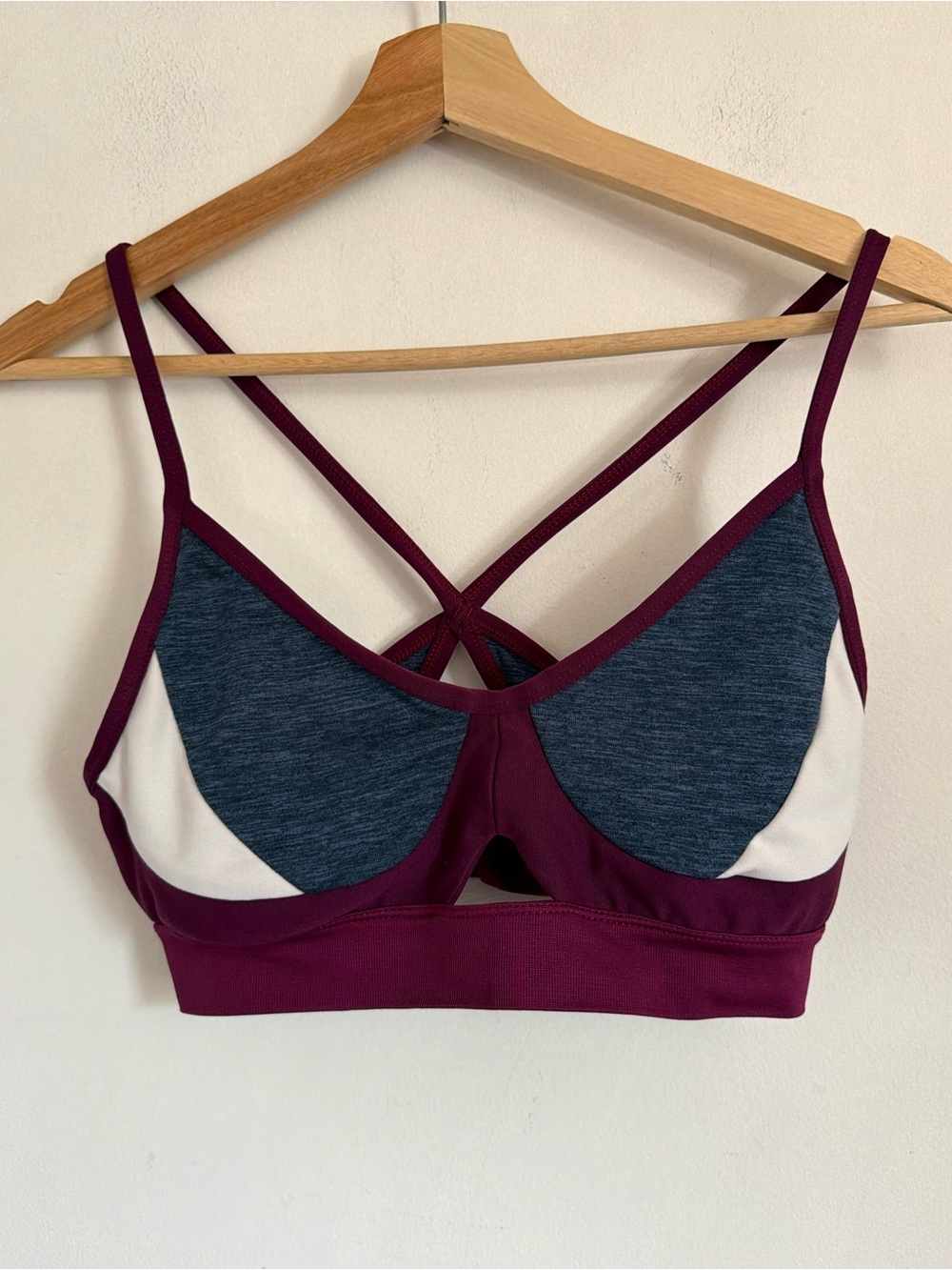Under Armour Strappy Sports Bra - Burgundy with Dark Gray & White Panels